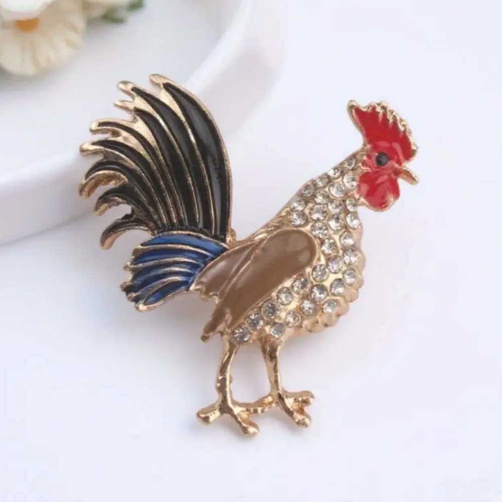 NWOT - Vibrant Gold and Red Rooster Brooch